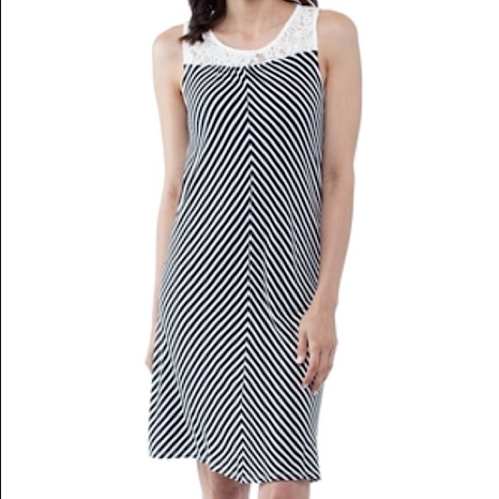 NWT Cherokee Sleeveless Striped Black/ White Striped Laced Cotton Midi Dress